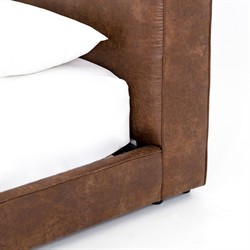 Linus Rustic Lodge Brown Upholstered Faux Leather Platform Bed - Queen|