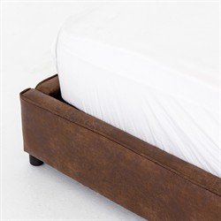 Linus Rustic Lodge Brown Upholstered Faux Leather Platform Bed - Queen|
