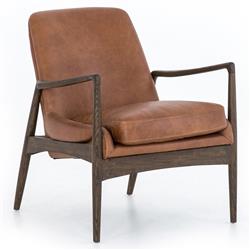 Olena Mid Century Brown Upholstered Leather Wood Frame Living Room Arm Chair|