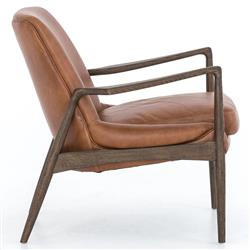 Olena Mid Century Brown Upholstered Leather Wood Frame Living Room Arm Chair|