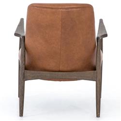 Olena Mid Century Brown Upholstered Leather Wood Frame Living Room Arm Chair|