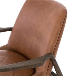 Olena Mid Century Brown Upholstered Leather Wood Frame Living Room Arm Chair|