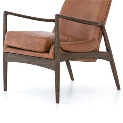 Olena Mid Century Brown Upholstered Leather Wood Frame Living Room Arm Chair|