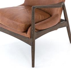 Olena Mid Century Brown Upholstered Leather Wood Frame Living Room Arm Chair|