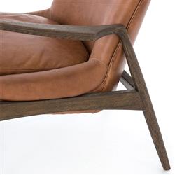Olena Mid Century Brown Upholstered Leather Wood Frame Living Room Arm Chair|