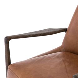 Olena Mid Century Brown Upholstered Leather Wood Frame Living Room Arm Chair|