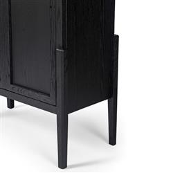 Ivan Mid Century Modern Black Oak Wood Brass Iron 2 Door Arched China Cabinet|