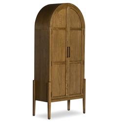 Ivan Mid Century Modern Brown Oak Wood Brass Iron 2 Door Arched China Cabinet|