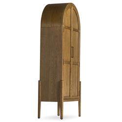 Ivan Mid Century Modern Brown Oak Wood Brass Iron 2 Door Arched China Cabinet|