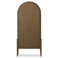 Ivan Mid Century Modern Brown Oak Wood Brass Iron 2 Door Arched China Cabinet|