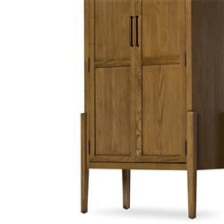 Ivan Mid Century Modern Brown Oak Wood Brass Iron 2 Door Arched China Cabinet|