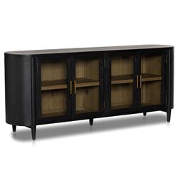 Ivan Mid Century Modern Black Oak Wood Brass Iron 4 Door Sideboard|