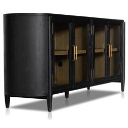 Ivan Mid Century Modern Black Oak Wood Brass Iron 4 Door Sideboard|