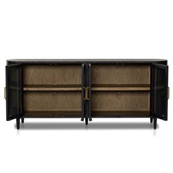 Ivan Mid Century Modern Black Oak Wood Brass Iron 4 Door Sideboard|