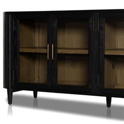 Ivan Mid Century Modern Black Oak Wood Brass Iron 4 Door Sideboard|