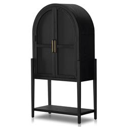 Ivan Mid Century Modern Black Oak Wood Brass Iron 2 Door Bar Cabinet|