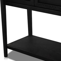 Ivan Mid Century Modern Black Oak Wood Brass Iron 2 Door Bar Cabinet|