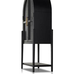 Ivan Mid Century Modern Black Oak Wood Brass Iron 2 Door Bar Cabinet|