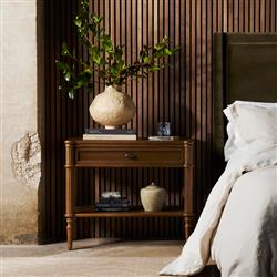 Tacorey Rustic Lodge Brown Solid Oak Wood 1 Drawer Nightstand|