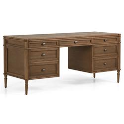 Tacorey Rustic Lodge Brown Solid Oak Wood 7 Drawer Executive Desk|