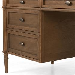 Tacorey Rustic Lodge Brown Solid Oak Wood 7 Drawer Executive Desk|