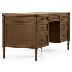 Tacorey Rustic Lodge Brown Solid Oak Wood 7 Drawer Executive Desk|