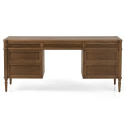 Tacorey Rustic Lodge Brown Solid Oak Wood 7 Drawer Executive Desk|