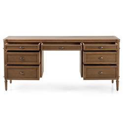 Tacorey Rustic Lodge Brown Solid Oak Wood 7 Drawer Executive Desk|