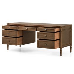 Tacorey Rustic Lodge Brown Solid Oak Wood 7 Drawer Executive Desk|