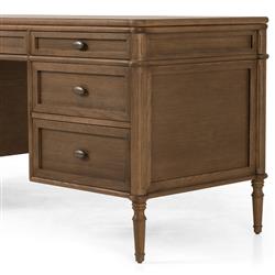 Tacorey Rustic Lodge Brown Solid Oak Wood 7 Drawer Executive Desk|