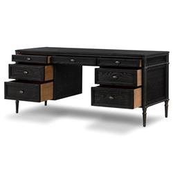 Tacorey Rustic Lodge Black Solid Oak Wood 7 Drawer Executive Desk|