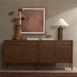 Tacorey Rustic Lodge Brown Solid Oak Wood 4 Drawer 4 Door Sideboard|