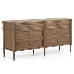 Tacorey Rustic Lodge Brown Solid Oak Wood 6 Drawer Double Dresser|