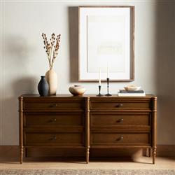 Tacorey Rustic Lodge Brown Solid Oak Wood 6 Drawer Double Dresser|
