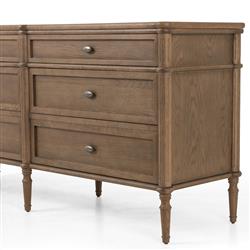 Tacorey Rustic Lodge Brown Solid Oak Wood 6 Drawer Double Dresser|