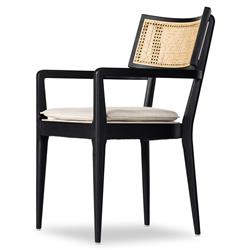 Tina Modern Beige Performance Black Wood Frame Cane Dining Arm Chair|