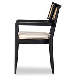 Tina Modern Beige Performance Black Wood Frame Cane Dining Arm Chair|