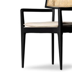 Tina Modern Beige Performance Black Wood Frame Cane Dining Arm Chair|