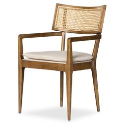 Tina Modern Beige Performance Brown Wood Frame Cane Dining Arm Chair|