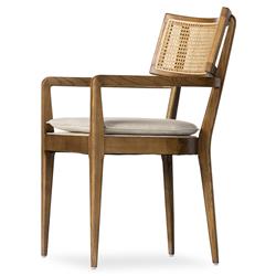 Tina Modern Beige Performance Brown Wood Frame Cane Dining Arm Chair|