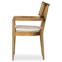 Tina Modern Beige Performance Brown Wood Frame Cane Dining Arm Chair|