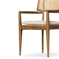 Tina Modern Beige Performance Brown Wood Frame Cane Dining Arm Chair|
