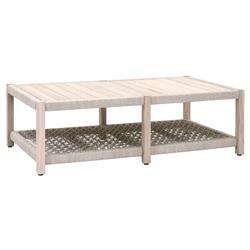 Wren Coastal Taupe Woven Rope Solid Teak 2 Tier Rectangular Outdoor Coffee Table|