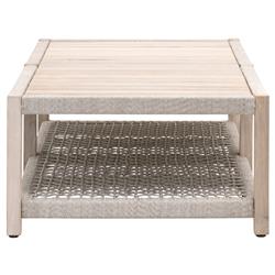Wren Coastal Taupe Woven Rope Solid Teak 2 Tier Rectangular Outdoor Coffee Table|