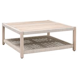 Wren Coastal Taupe Woven Rope Solid Teak 2 Tier Square Outdoor Coffee Table|