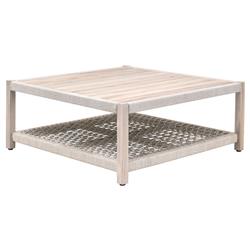 Wren Coastal Taupe Woven Rope Solid Teak 2 Tier Square Outdoor Coffee Table|