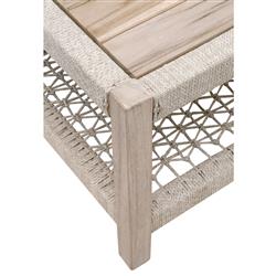 Wren Coastal Taupe Woven Rope Solid Teak 2 Tier Square Outdoor Coffee Table|