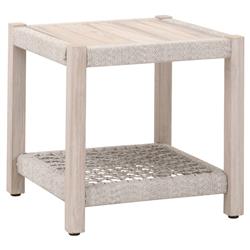 Wren Coastal Taupe Woven Rope Solid Teak Square Outdoor End Table|