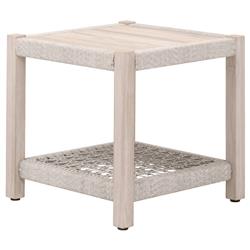 Wren Coastal Taupe Woven Rope Solid Teak Square Outdoor End Table|