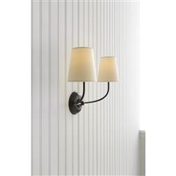 Visual Comfort Vendome Modern Bronze Metal Linen Shade Double Armed Sconce|